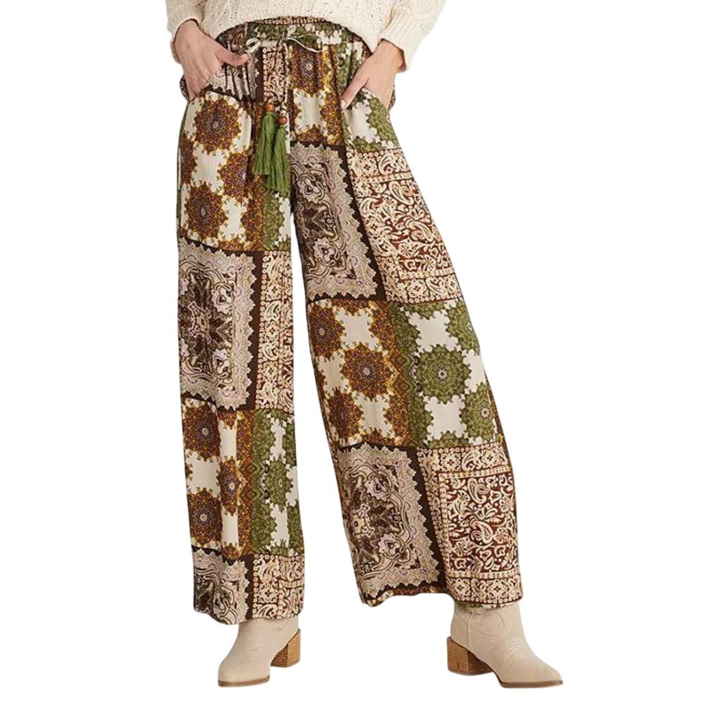 Talisman Freedom Paisley Gardens Crepe Elastic Tie Waist Wide Leg Pants XS - Picture 2 of 5
